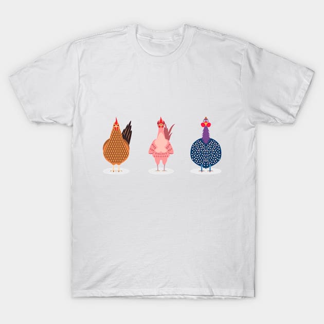 Three Cute Chickens T-Shirt by iswenyi Art